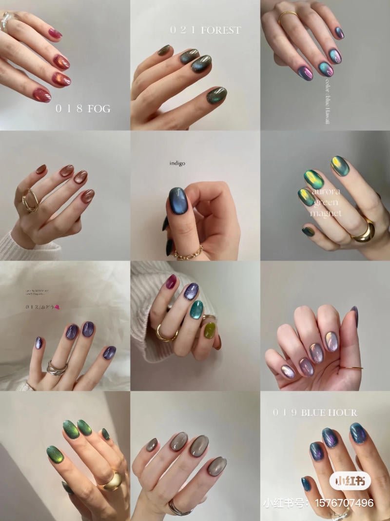 mau-nail-don-gian-cardina__4__384126eaadc94d2880a11a993fc1b2ba Bộ sưu tập móng tay với nhiều màu sắc và hiệu ứng khác nhau, từ ánh kim đến màu sắc rực rỡ.